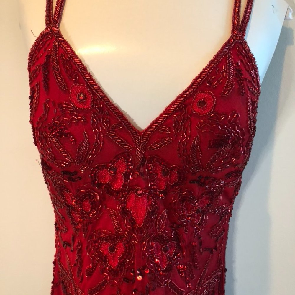 Red Beaded Sherri Hill Dress Size 10 - Picture 4 of 9